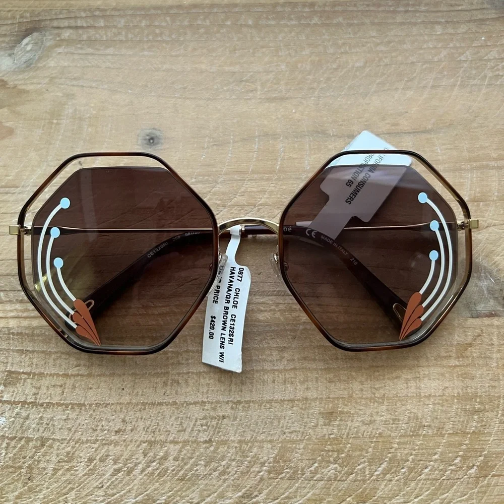 CHLOÉ Havana 58MM Hexagon Sunglasses New